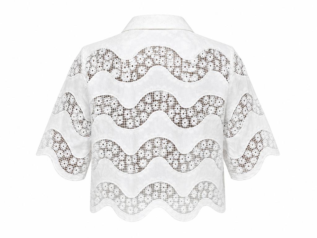 Sandro - Chemise courte blanche en guipure