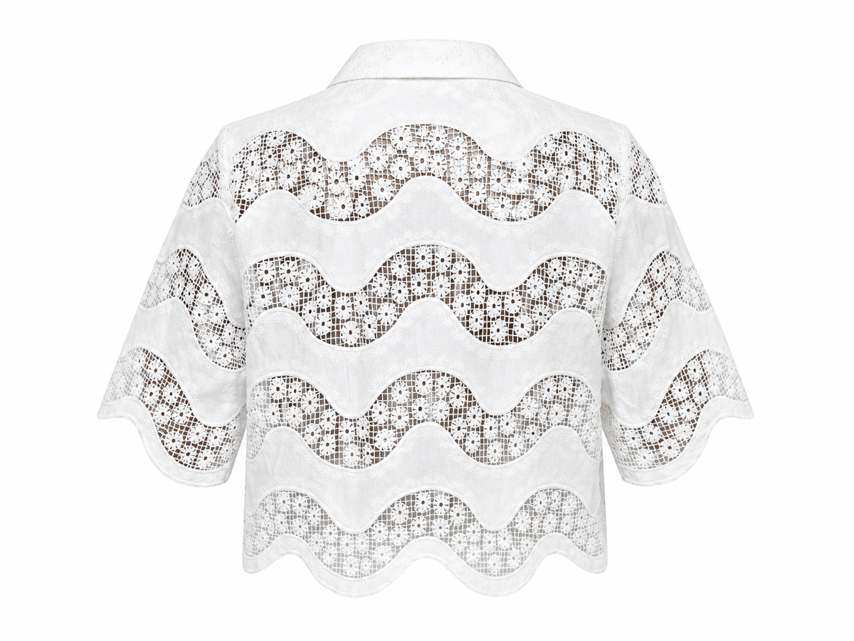 Sandro - Chemise courte blanche en guipure