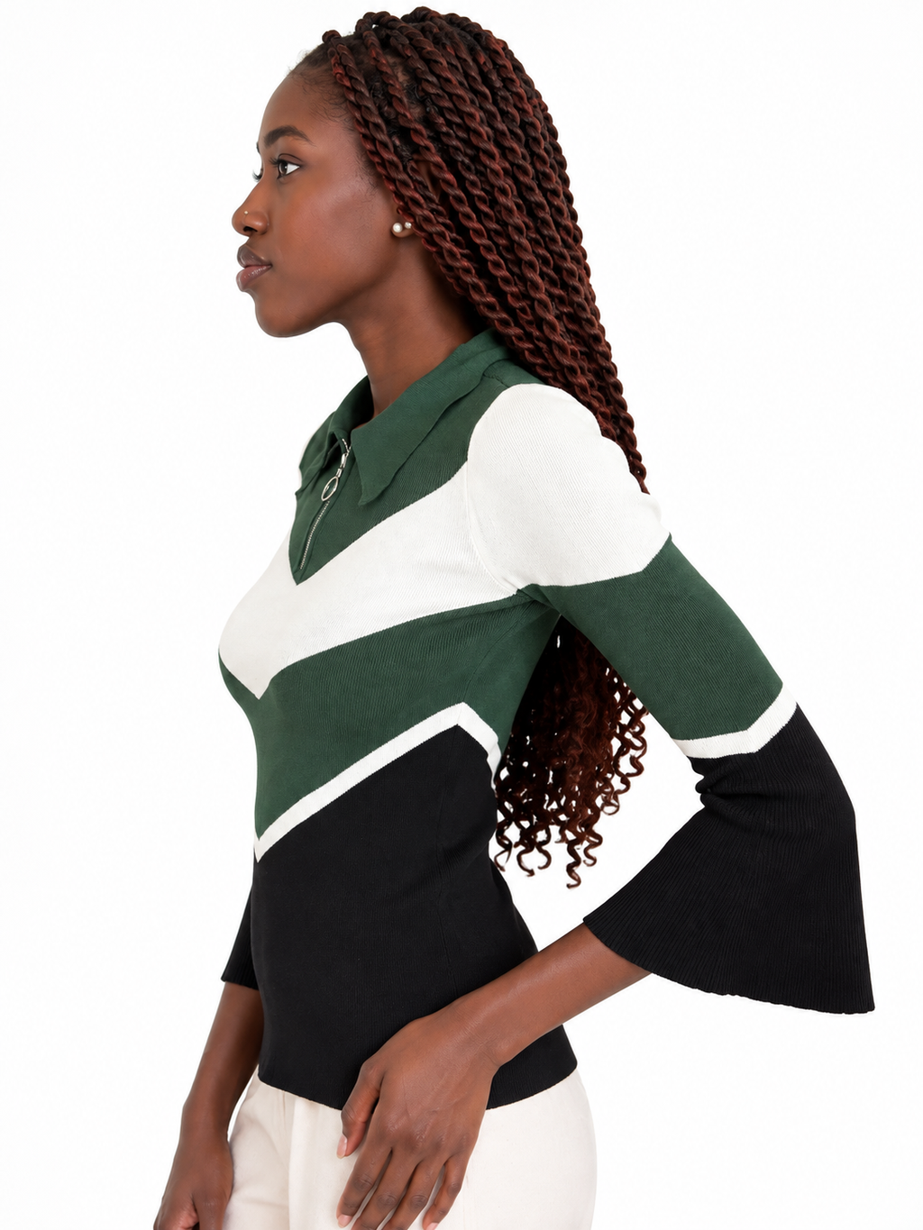 Sandro – Pull-over tricolore avec manches trompette