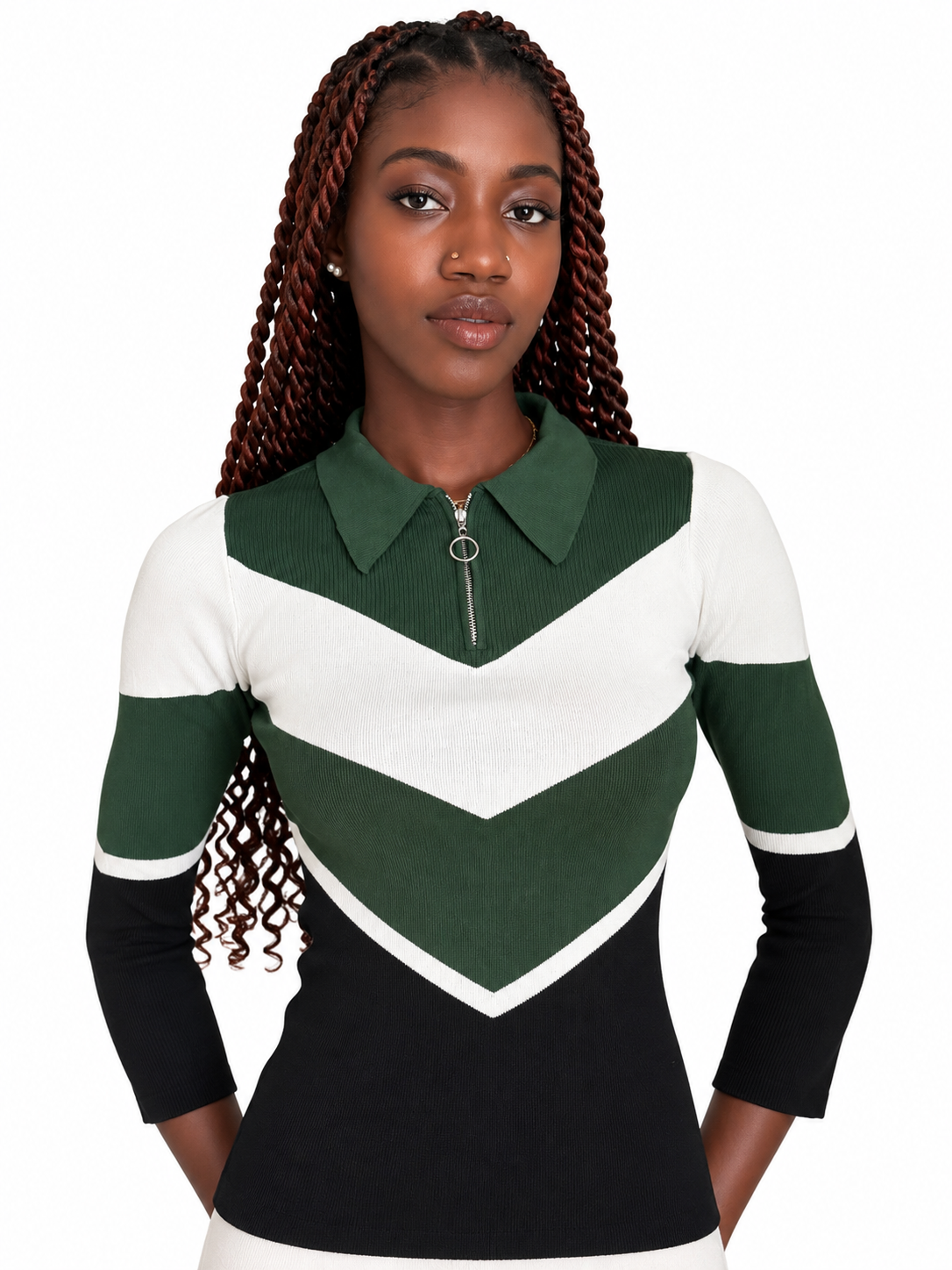 Sandro – Pull-over tricolore avec manches trompette