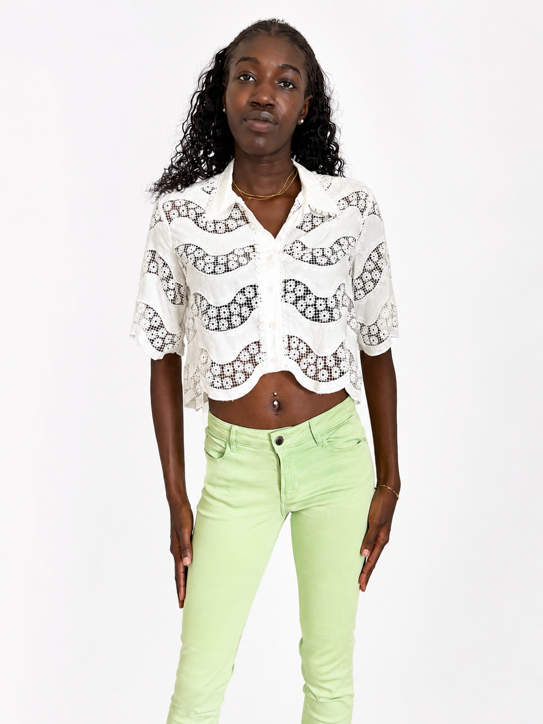 Sandro - Chemise courte blanche en guipure