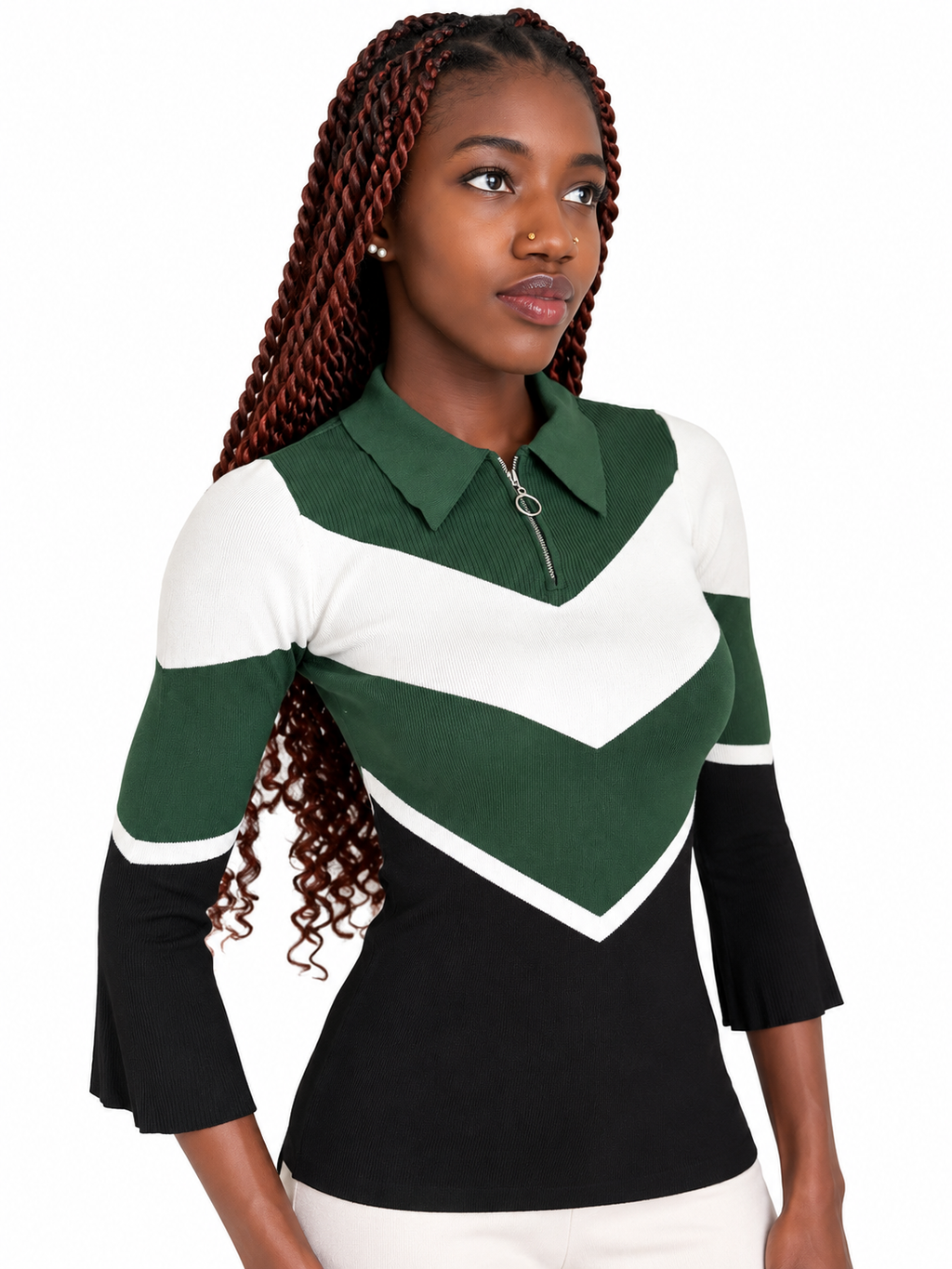 Sandro – Pull-over tricolore avec manches trompette