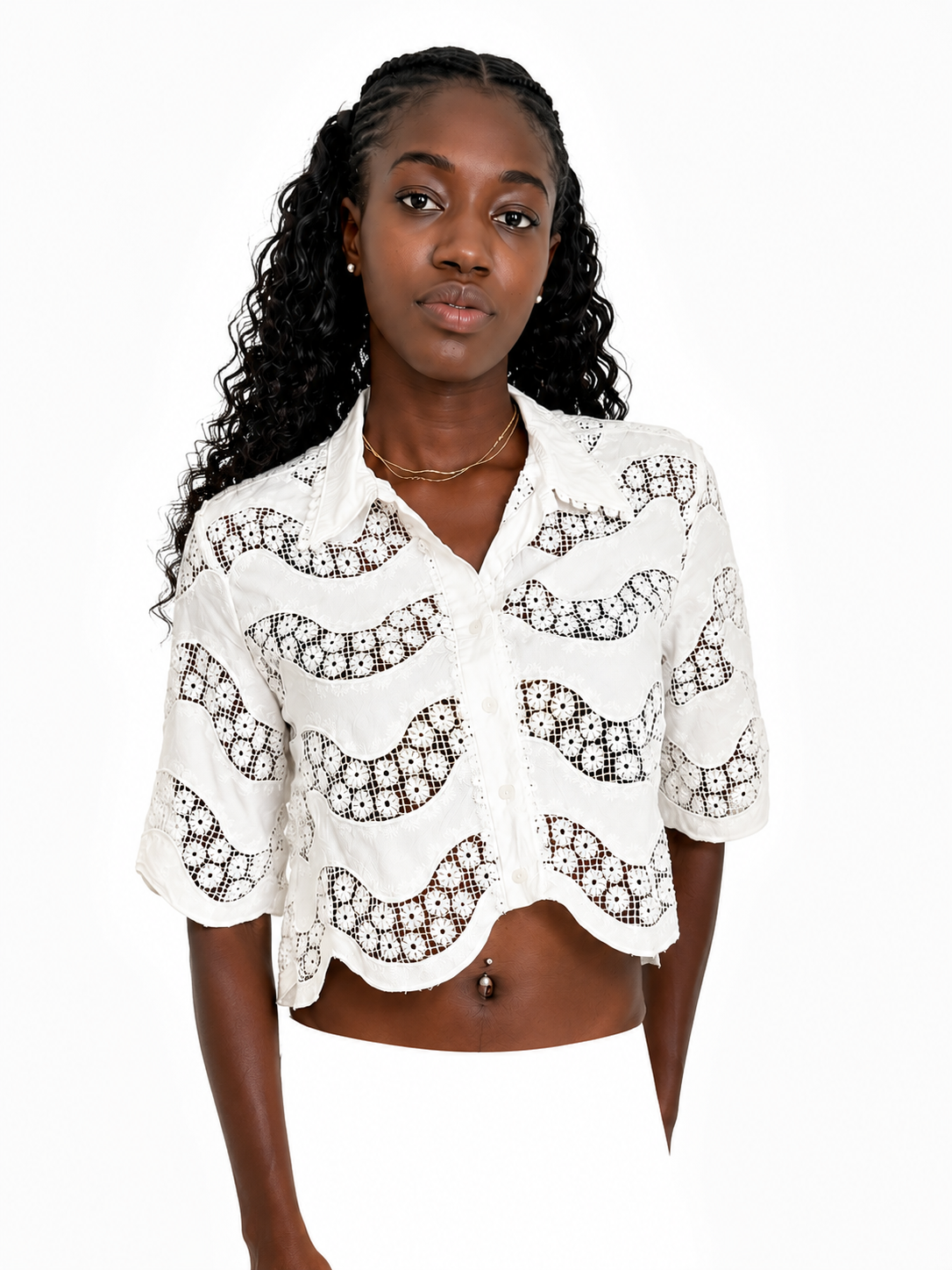 Sandro - Chemise courte blanche en guipure