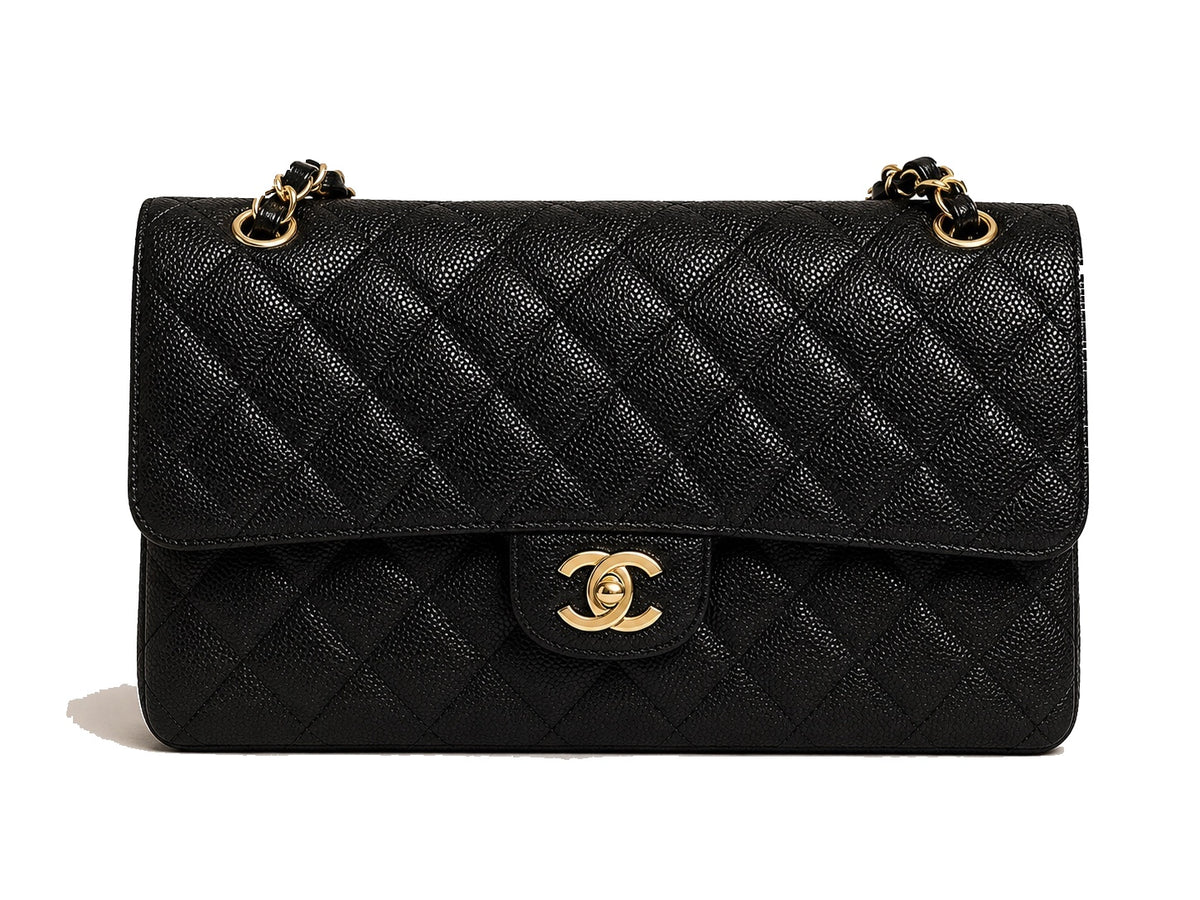 Sac a rabat Chanel classique en veau grainé et métal doré