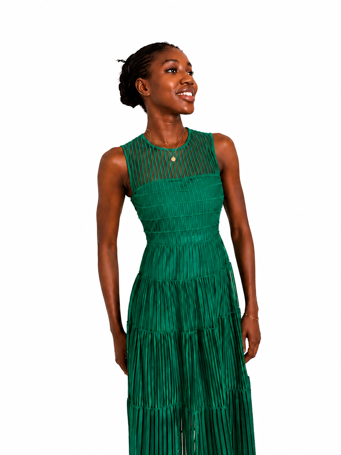 Robe midi Rayana en tulle brodé vert MAJE