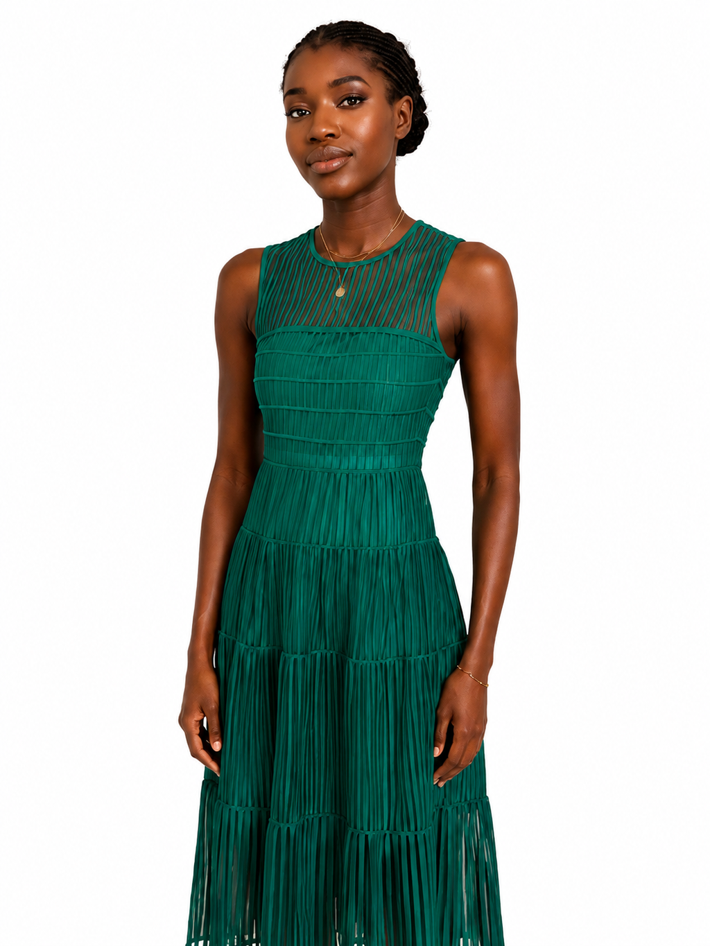 Robe midi Rayana en tulle brodé vert MAJE