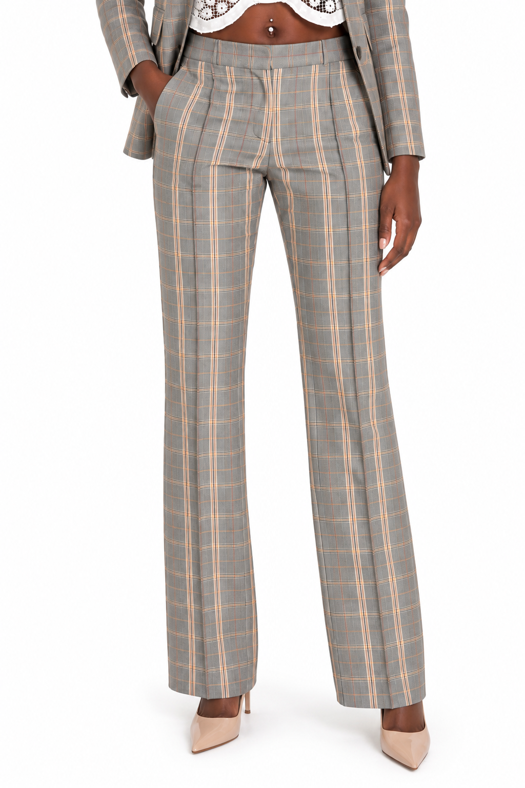Maje - pantalon à carreaux beige