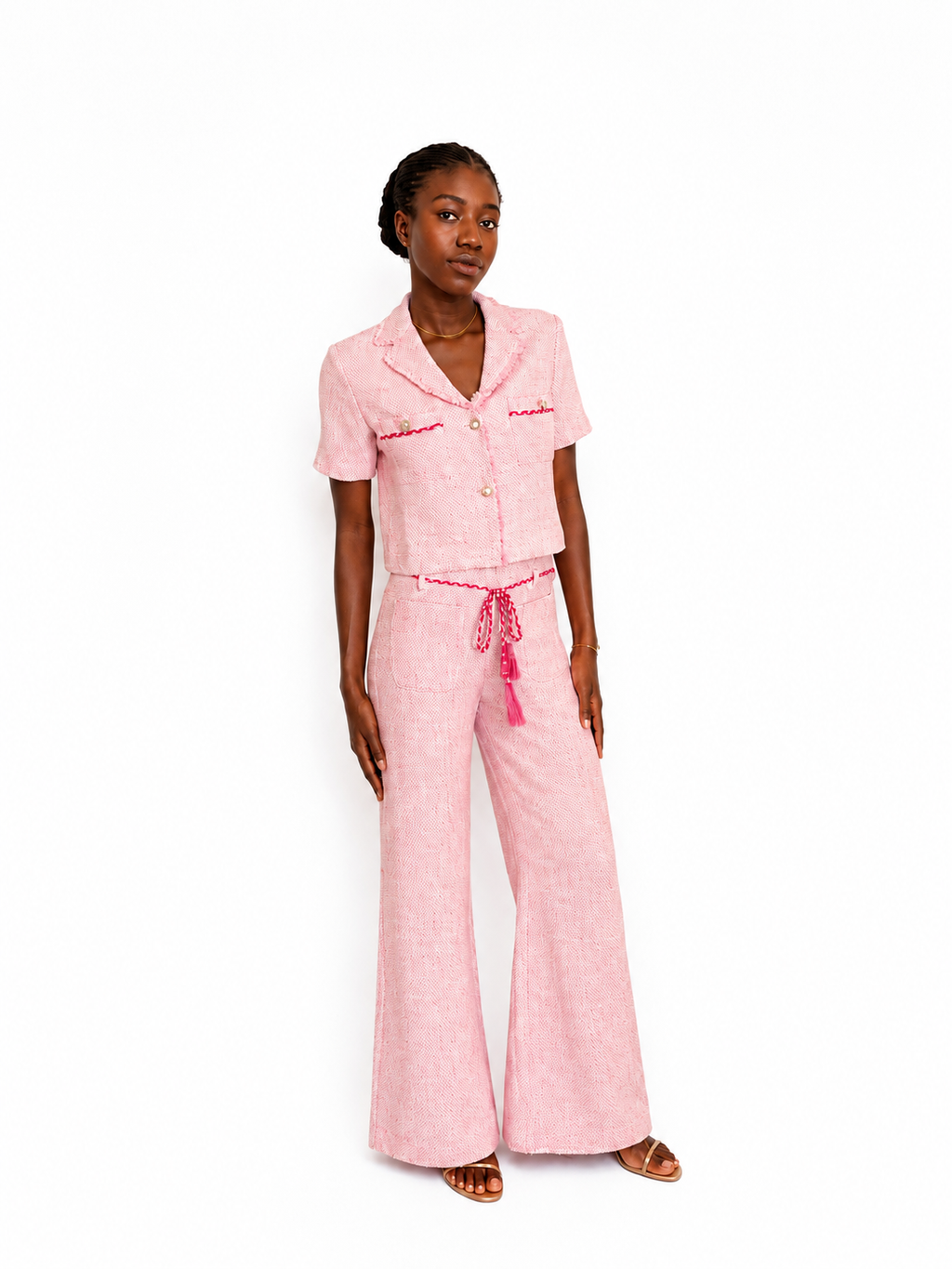 Maje - pantalon large en tweed fin