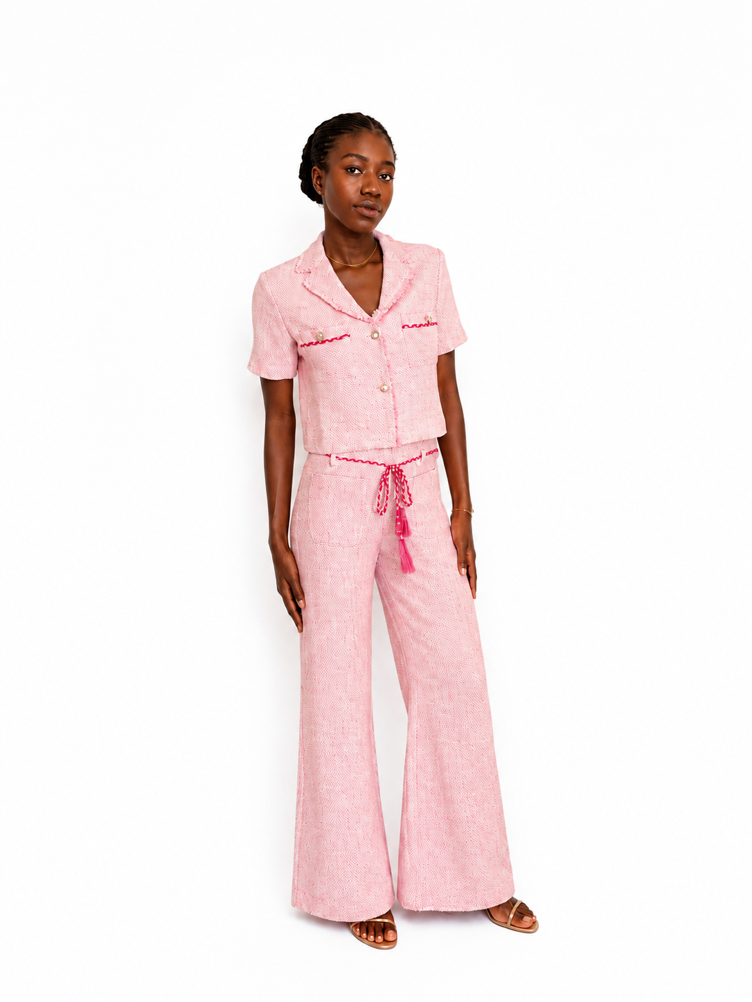 Maje - pantalon large en tweed fin