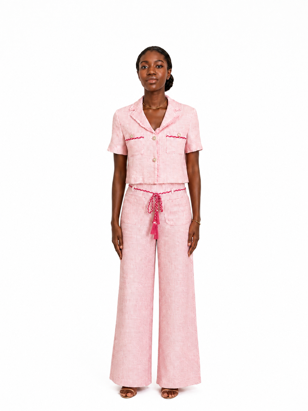 Maje - pantalon large en tweed fin