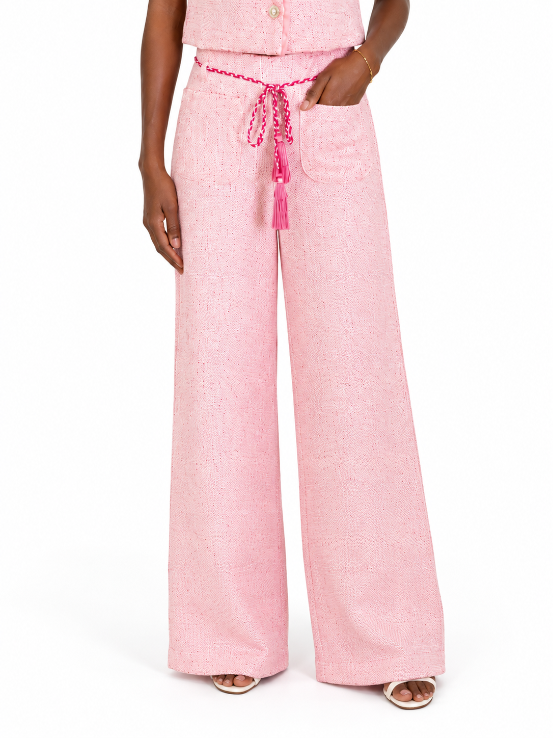 Maje - pantalon large en tweed fin