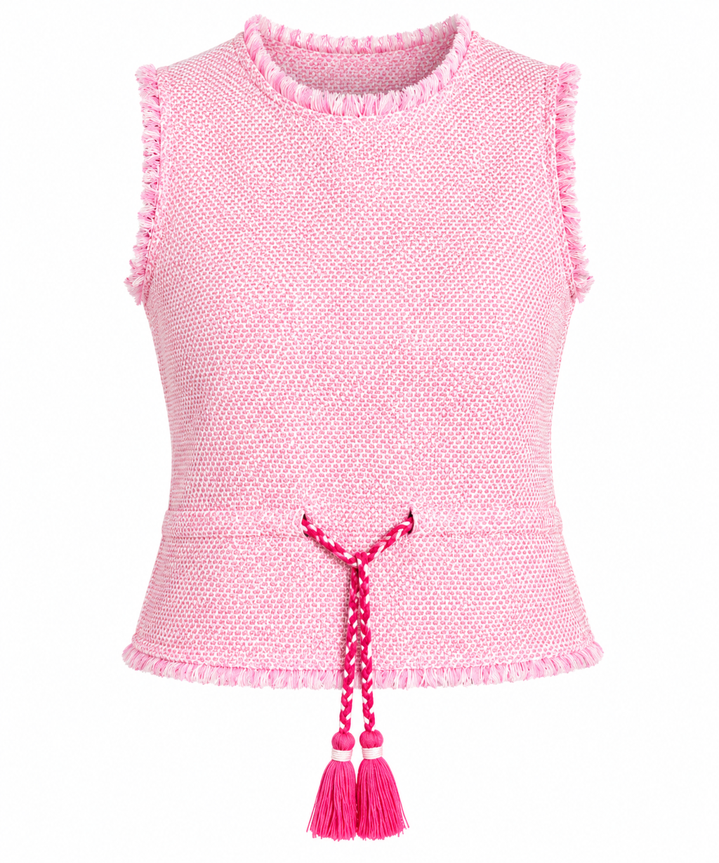Maje - Top sans manches en tweed fin rose
