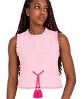 Maje - Top sans manches en tweed fin rose