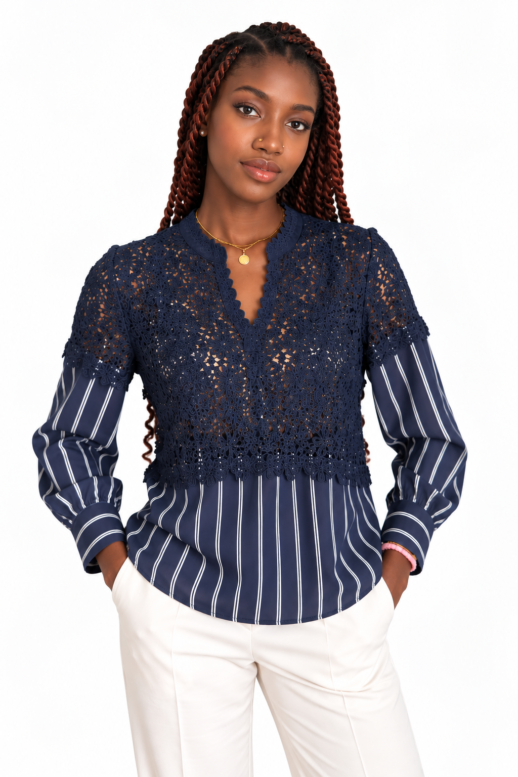 Sandro - chemise en dentelle et popeline de coton