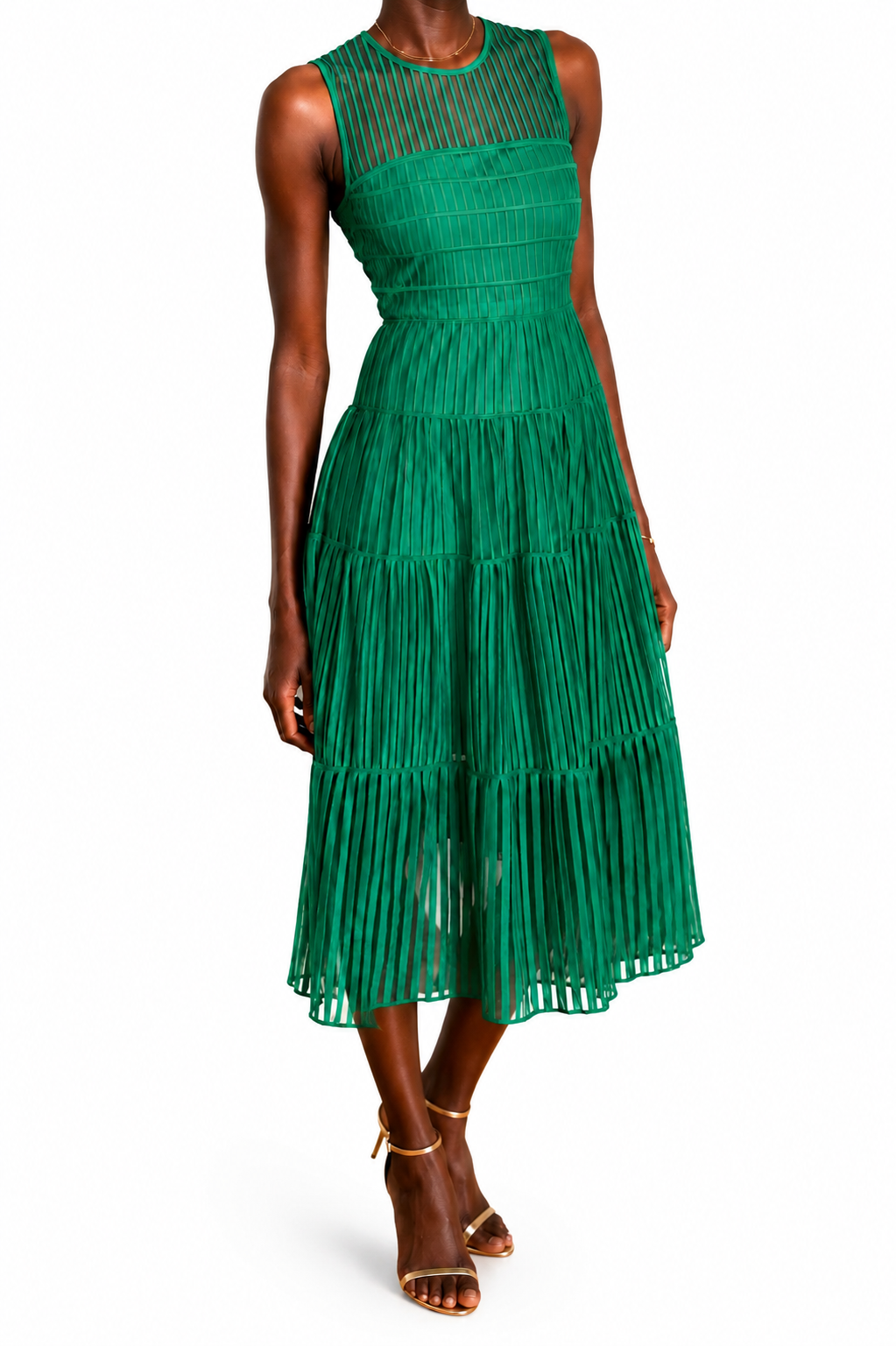Robe midi Rayana en tulle brodé vert MAJE