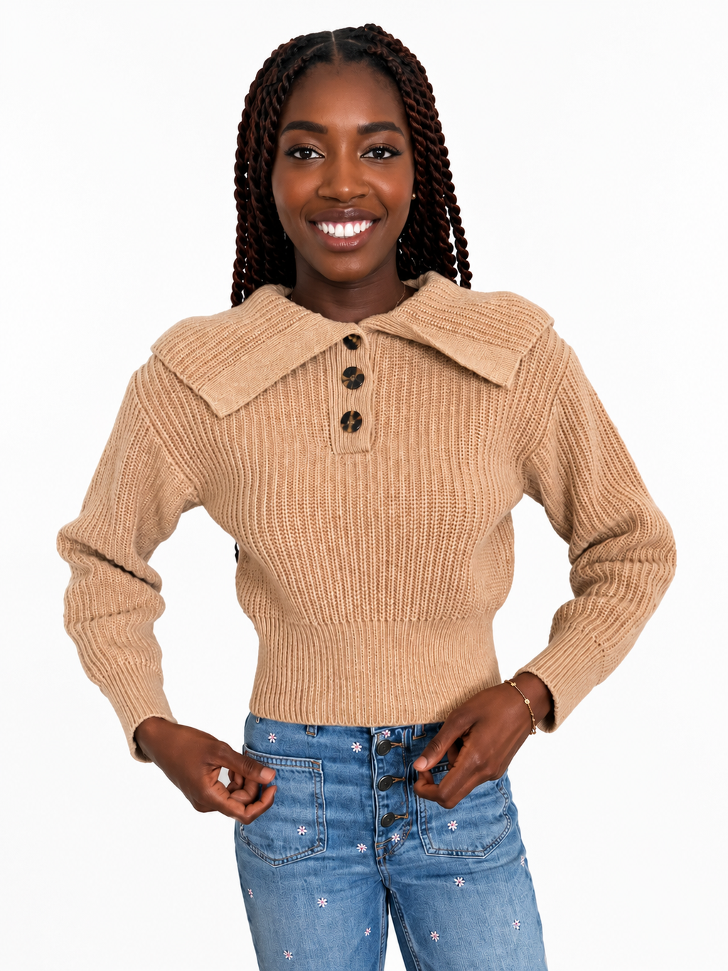 Sandro - pull en maille court beige