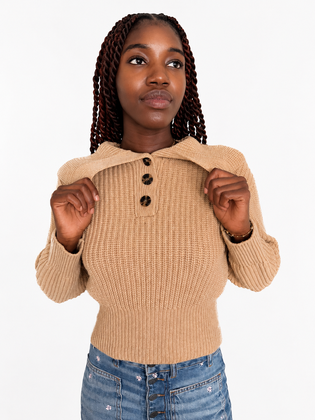 Sandro - pull en maille court beige